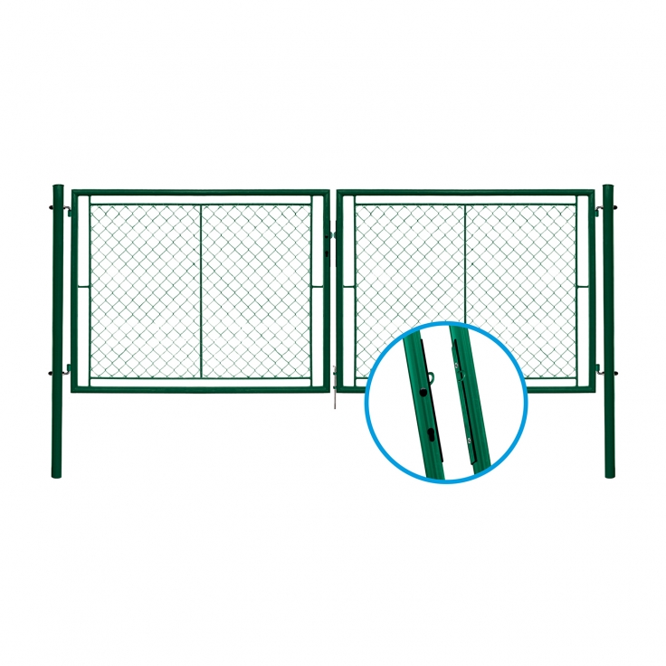 Double swing gate IDEAL II. 3605x1550, galvanized + PVC, green