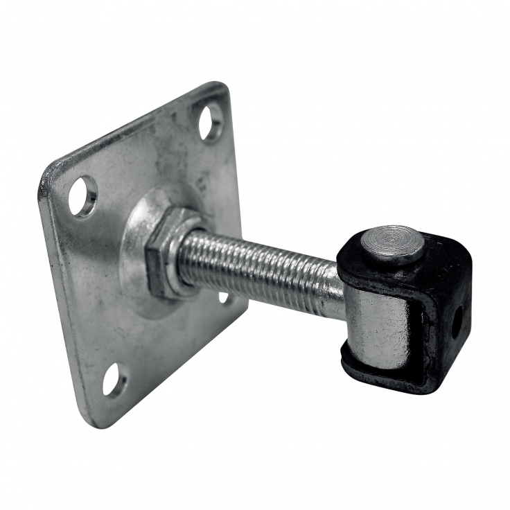 Adjustable hinge M16, base plate 80x80 mm, with four holes