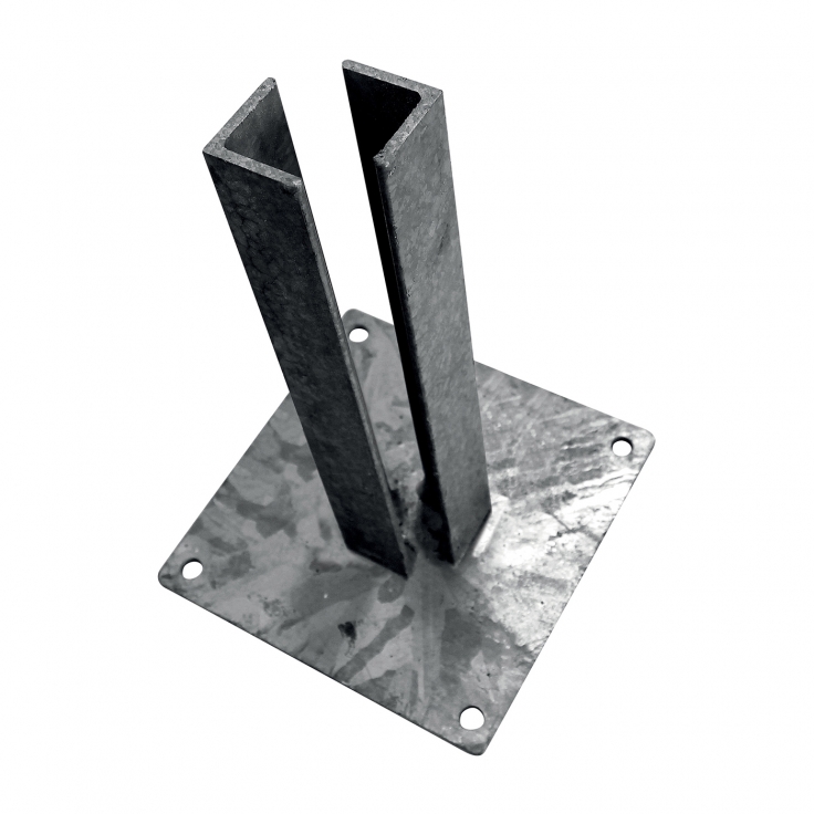 Base plate galvanized for installing the square post from gate / gateway on a concrete foundation 80x80 mm