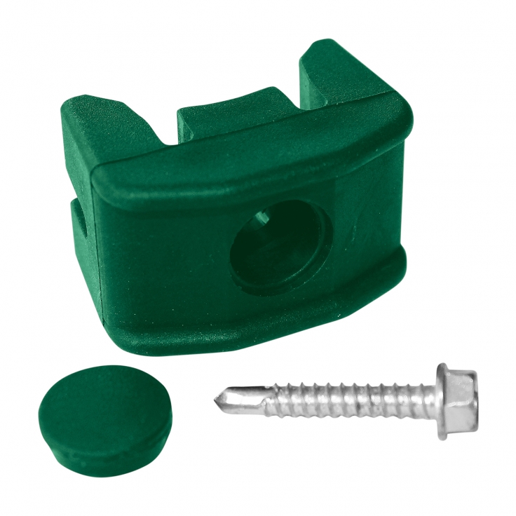 Befestigungsclip für die Plattte PILOFOR® PVC für den Pfosten Durchmesser 48mm inkl. Schraube, grün