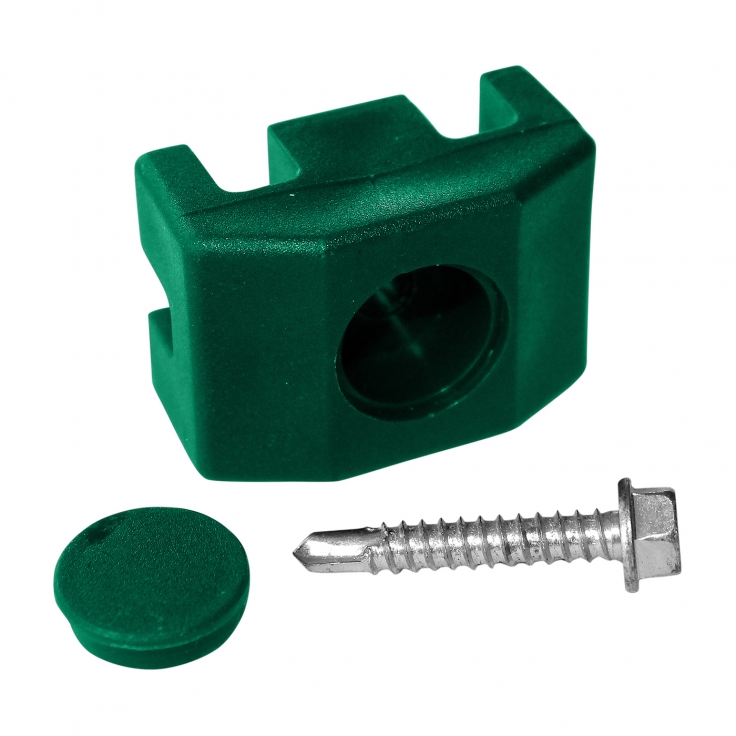 Clamp PVC for anchoring panels PILOFOR to posts 60x40 mm including screw, green