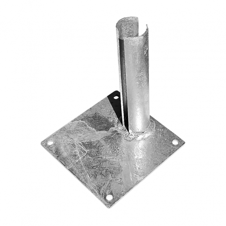Base plate galvanized for installing the round post from gate / gateway on a concrete foundation Ø 60mm, eccentric