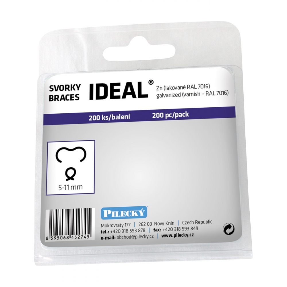 Braces IDEAL galvanized + PVC 200pcs/pack,  RAL 7016