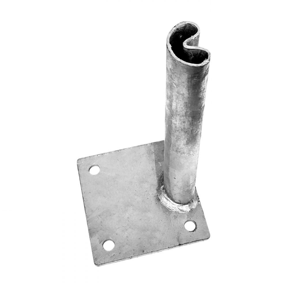 Base plate galvanized for installing the post on a concrete foundation with a diameter of 48 mm (PILCLIP posts), eccentric
