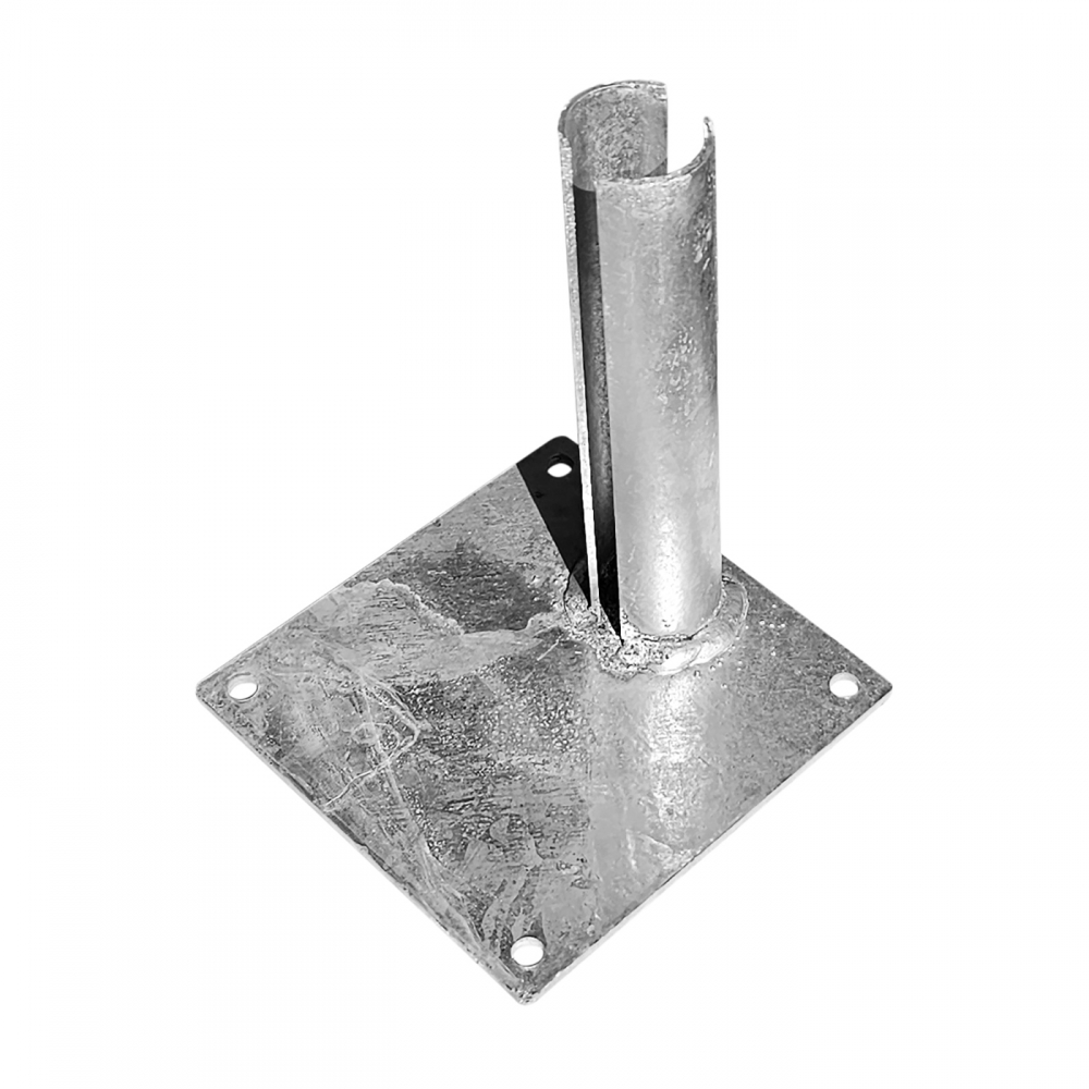 Base plate galvanized for installing the round post from gate / gateway on a concrete foundation Ø 60mm, eccentric