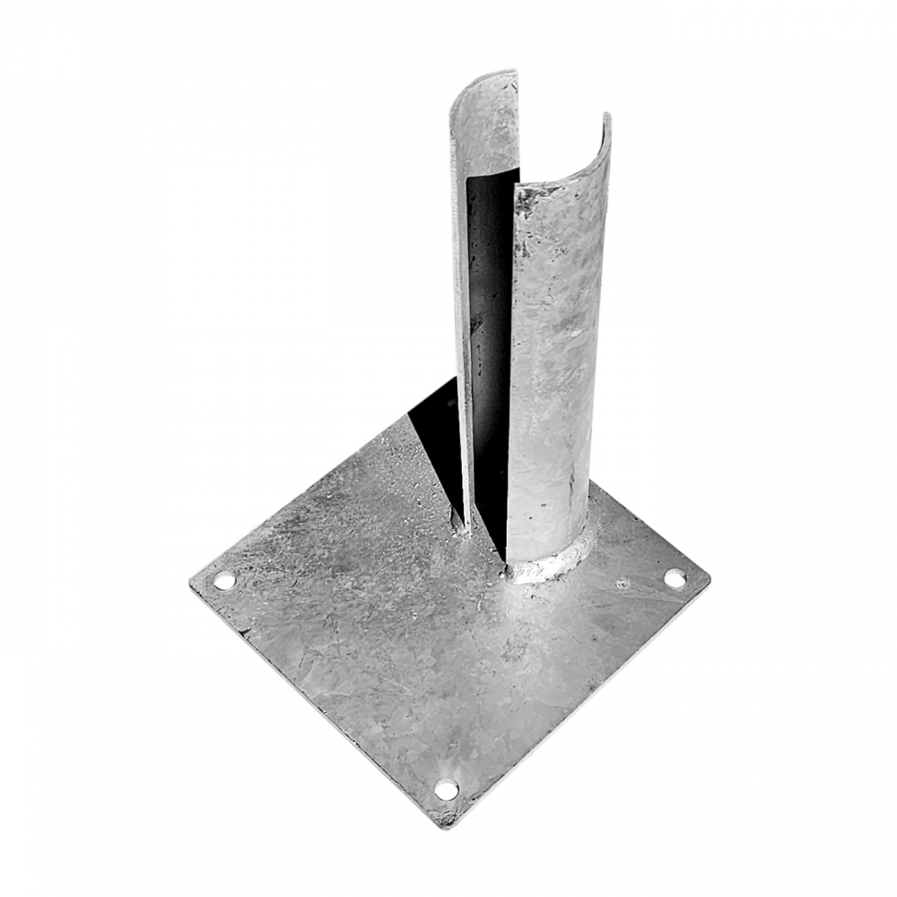 Base plate galvanized for installing the round post from gate / gateway on a concrete foundation Ø 76mm, eccentric